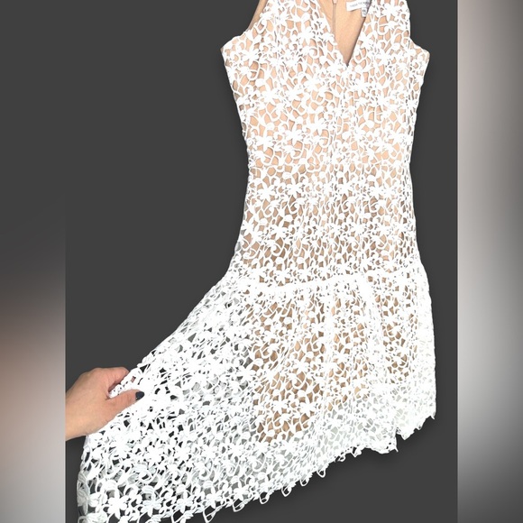 [ DRESS THE POPULATION ] White Lace Overlay Flare Dress : XXL : NWOT - Picture 7 of 10